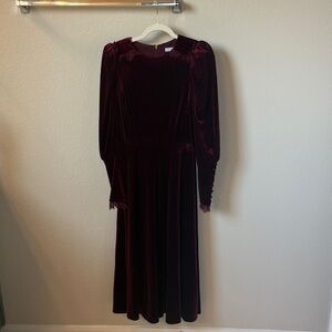 ANTONIO MELANI Long Sleeve Velvet Dress in Rich Burgundy